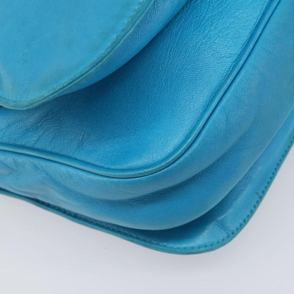 LOEWE Shoulder Bag Leather Light Blue Gold Auth 204760