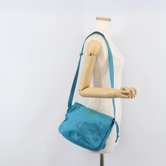 LOEWE Shoulder Bag Leather Light Blue Gold Auth 204760