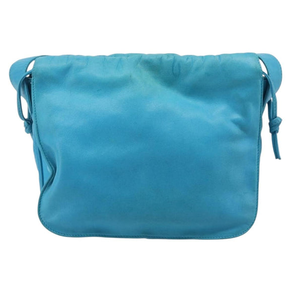 LOEWE Shoulder Bag Leather Light Blue Gold Auth 204760