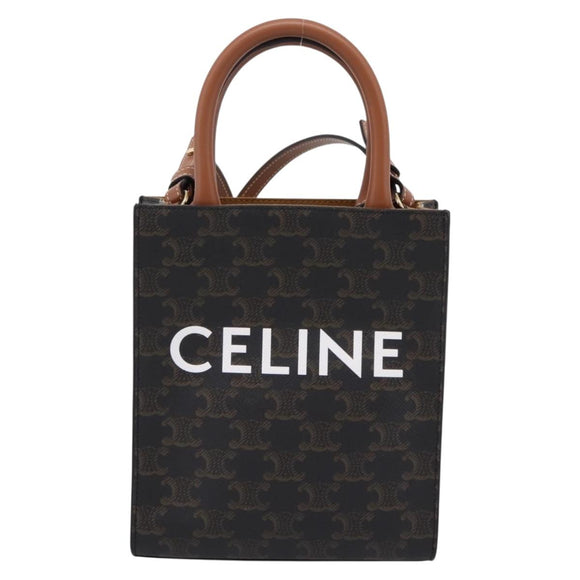 CELINE Triomphe Mini Vertical Cabas Hand Bag PVC 2way Black Gold Auth 204764V