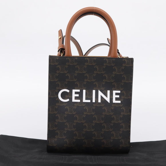 CELINE Triomphe Mini Vertical Cabas Hand Bag PVC 2way Black Gold Auth 204764V