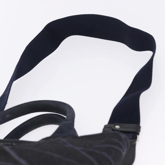 PRADA Canapa Triangle Hand Bag Canvas 2way Navy Silver Auth 204765M