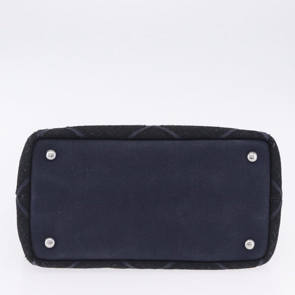 PRADA Canapa Triangle Hand Bag Canvas 2way Navy Silver Auth 204765M