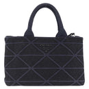 PRADA Canapa Triangle Hand Bag Canvas 2way Navy Silver Auth 204765M-13