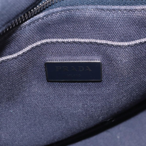 PRADA Canapa Triangle Hand Bag Canvas 2way Navy Silver Auth 204765M