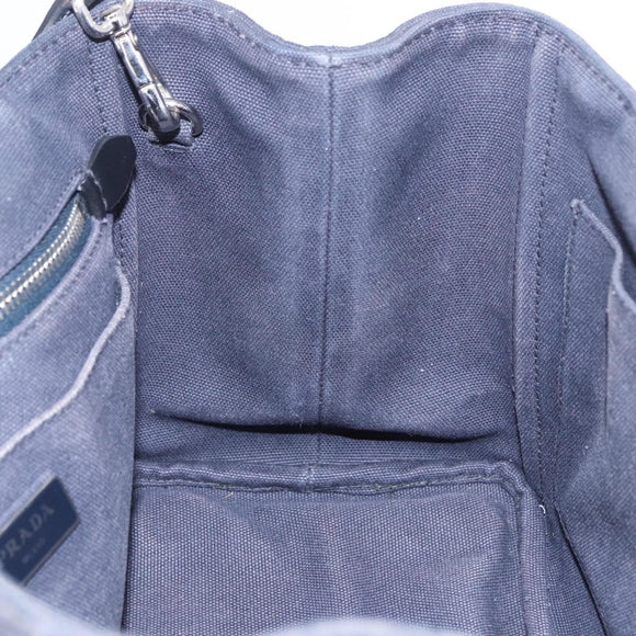 PRADA Canapa Triangle Hand Bag Canvas 2way Navy Silver Auth 204765M