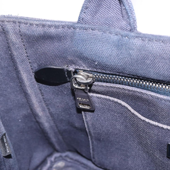 PRADA Canapa Triangle Hand Bag Canvas 2way Navy Silver Auth 204765M