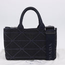 PRADA Canapa Triangle Hand Bag Canvas 2way Navy Silver Auth 204765M-12