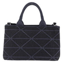 PRADA Canapa Triangle Hand Bag Canvas 2way Navy Silver Auth 204765M-2