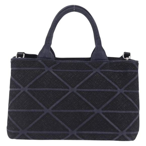 PRADA Canapa Triangle Hand Bag Canvas 2way Navy Silver Auth 204765M