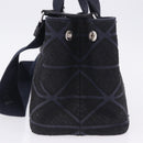 PRADA Canapa Triangle Hand Bag Canvas 2way Navy Silver Auth 204765M-3