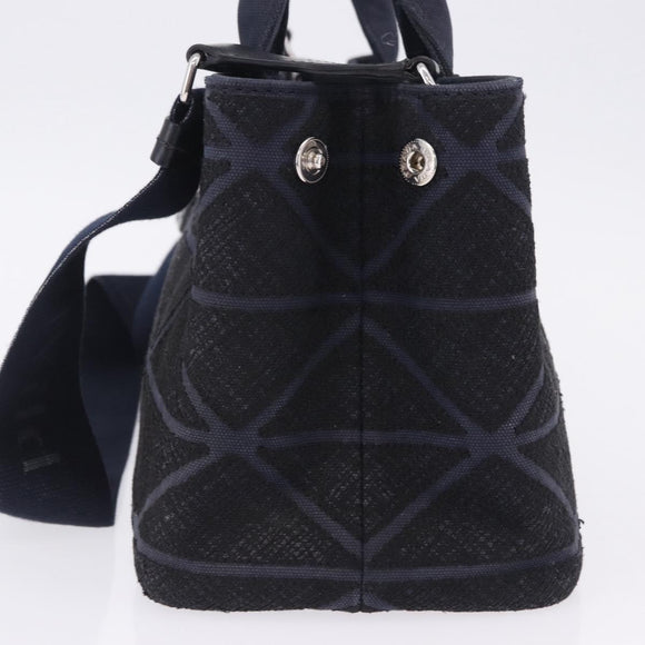 PRADA Canapa Triangle Hand Bag Canvas 2way Navy Silver Auth 204765M