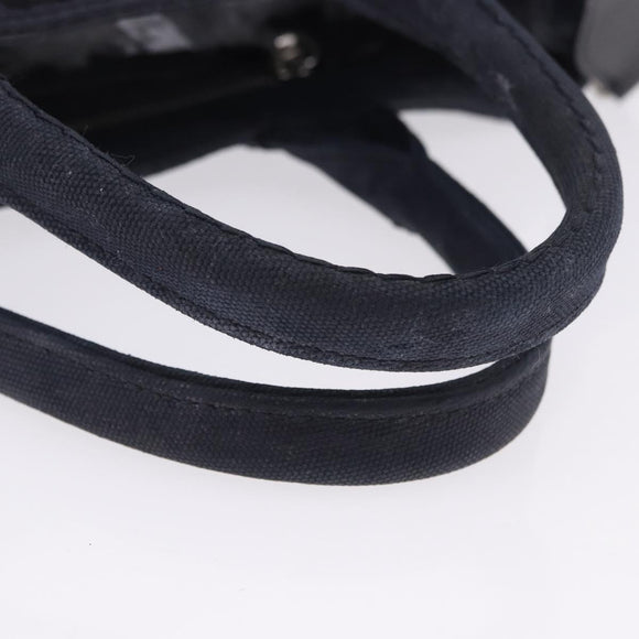 PRADA Canapa Triangle Hand Bag Canvas 2way Navy Silver Auth 204765M