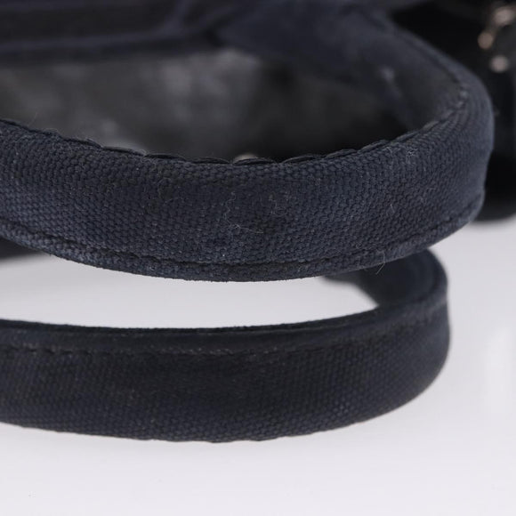 PRADA Canapa Triangle Hand Bag Canvas 2way Navy Silver Auth 204765M