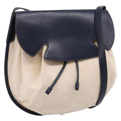 HERMES Shoulder Bag Canvas Beige Gold Auth 204766