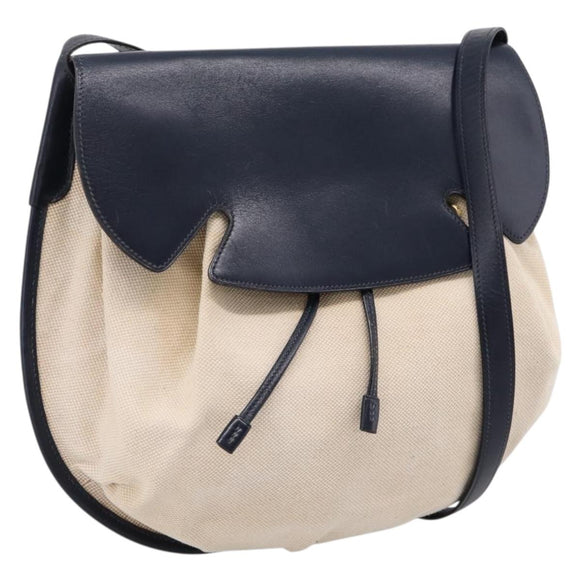 HERMES Shoulder Bag Canvas Beige Gold Auth 204766