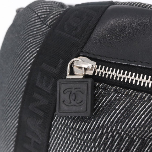 CHANEL Sports Line Waist Bag Canvas Black Silver CC Auth 204767V