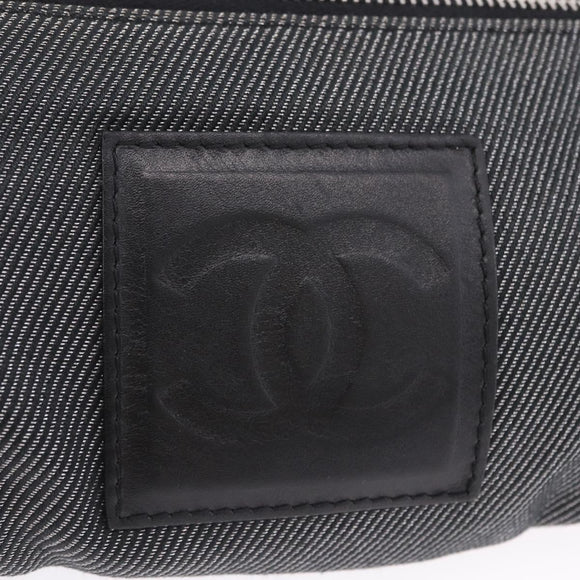 CHANEL Sports Line Waist Bag Canvas Black Silver CC Auth 204767V