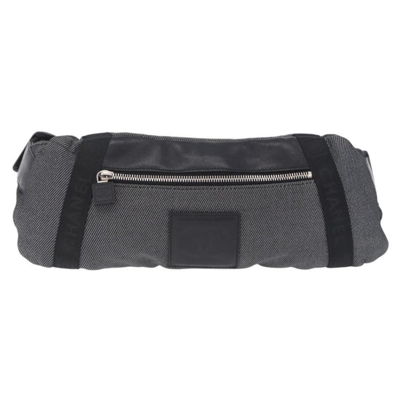 CHANEL Sports Line Waist Bag Canvas Black Silver CC Auth 204767V