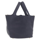 HERMES Picotan Lock MM Hand Bag Taurillon Leather Navy Gold Auth 204768SM-1