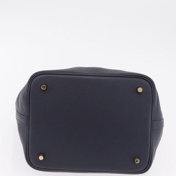 HERMES Picotan Lock MM Hand Bag Taurillon Leather Navy Gold Auth 204768SM