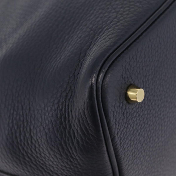 HERMES Picotan Lock MM Hand Bag Taurillon Leather Navy Gold Auth 204768SM