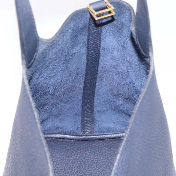 HERMES Picotan Lock MM Hand Bag Taurillon Leather Navy Gold Auth 204768SM