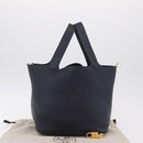 HERMES Picotan Lock MM Hand Bag Taurillon Leather Navy Gold Auth 204768SM-26