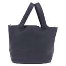 HERMES Picotan Lock MM Hand Bag Taurillon Leather Navy Gold Auth 204768SM-3