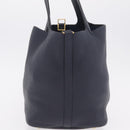 HERMES Picotan Lock MM Hand Bag Taurillon Leather Navy Gold Auth 204768SM-5