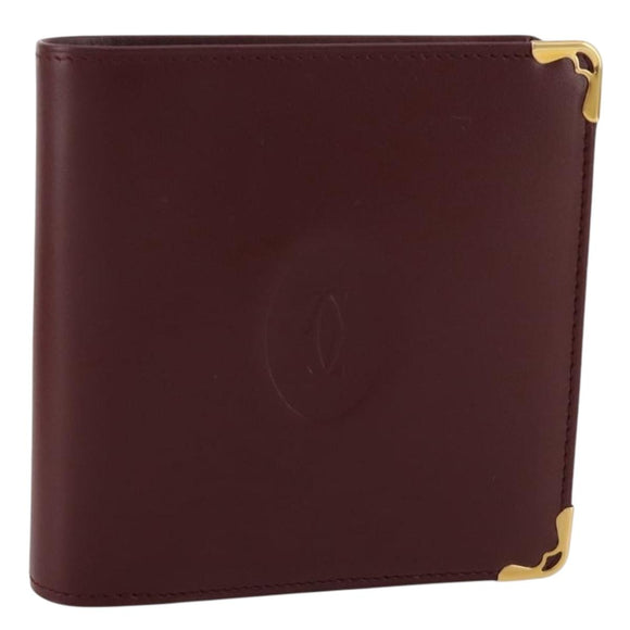 CARTIER Must Line Compact Wallet Leather Bordeaux Gold Auth 204769V