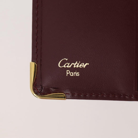 CARTIER Must Line Compact Wallet Leather Bordeaux Gold Auth 204769V