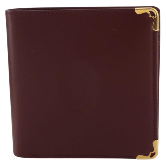 CARTIER Must Line Compact Wallet Leather Bordeaux Gold Auth 204769V