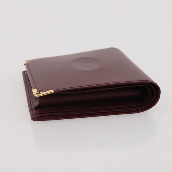 CARTIER Must Line Compact Wallet Leather Bordeaux Gold Auth 204769V