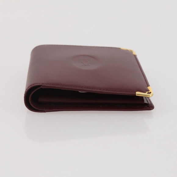 CARTIER Must Line Compact Wallet Leather Bordeaux Gold Auth 204769V