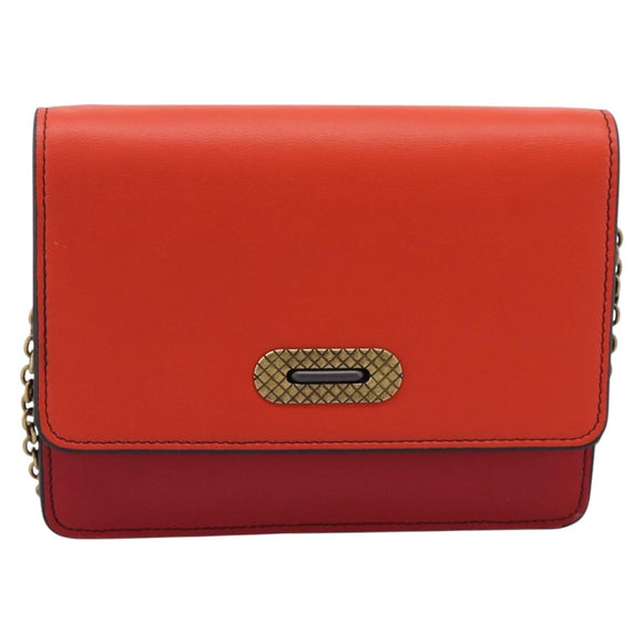 Bottega Veneta Chain Shoulder Wallet Leather Orange Gold Auth 204771V