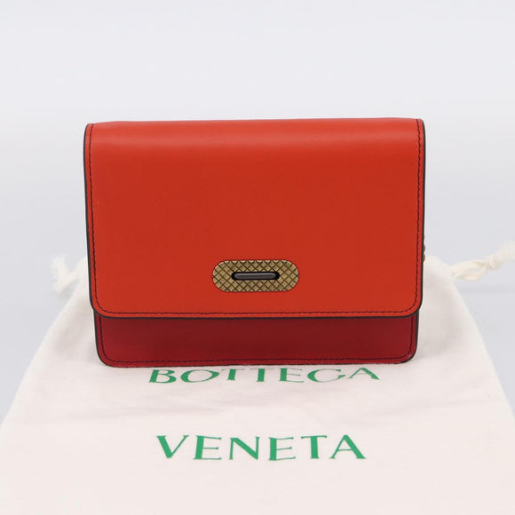Bottega Veneta Chain Shoulder Wallet Leather Orange Gold Auth 204771V