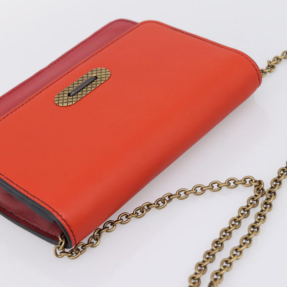 Bottega Veneta Chain Shoulder Wallet Leather Orange Gold Auth 204771V