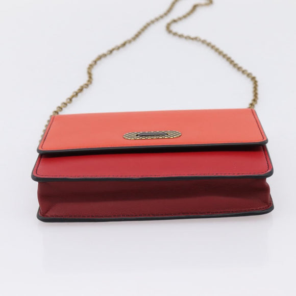 Bottega Veneta Chain Shoulder Wallet Leather Orange Gold Auth 204771V