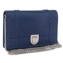 Christian Dior Diorama Chain Shoulder Bag Leather Blue Silver Auth 204772V-1