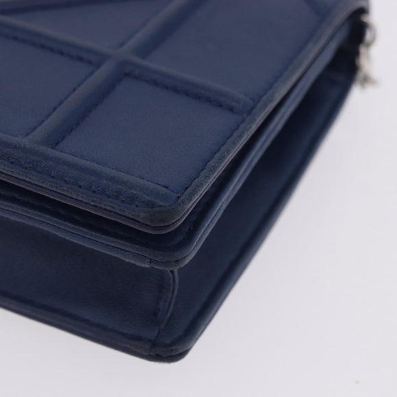 Christian Dior Diorama Chain Shoulder Bag Leather Blue Silver Auth 204772V