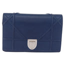 Christian Dior Diorama Chain Shoulder Bag Leather Blue Silver Auth 204772V-2
