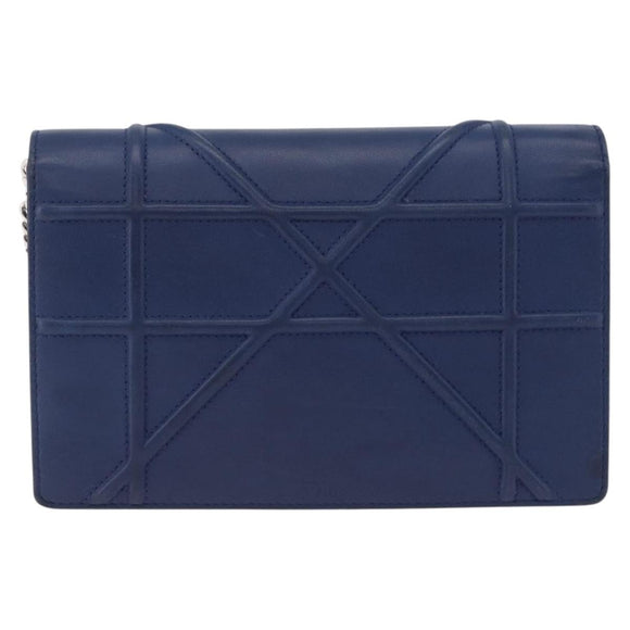 Christian Dior Diorama Chain Shoulder Bag Leather Blue Silver Auth 204772V