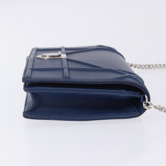 Christian Dior Diorama Chain Shoulder Bag Leather Blue Silver Auth 204772V