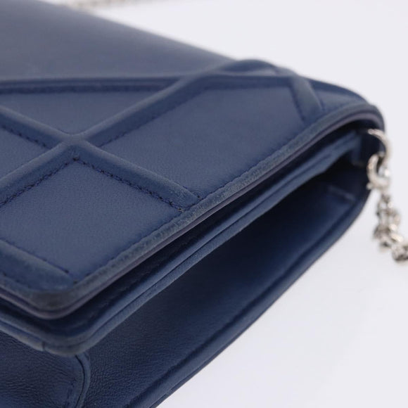 Christian Dior Diorama Chain Shoulder Bag Leather Blue Silver Auth 204772V