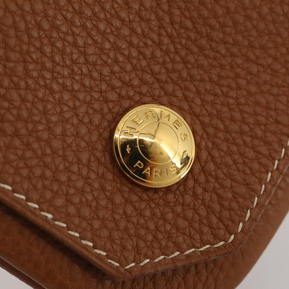 HERMES Revan Cattle Coin Purse Leather Brown Gold Auth 204773M
