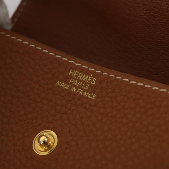HERMES Revan Cattle Coin Purse Leather Brown Gold Auth 204773M