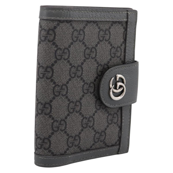 GUCCI GG Supreme Passport Case PVC Gray Silver 732755 Auth 204775M