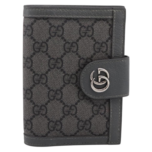 GUCCI GG Supreme Passport Case PVC Gray Silver 732755 Auth 204775M