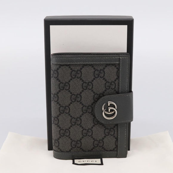 GUCCI GG Supreme Passport Case PVC Gray Silver 732755 Auth 204775M